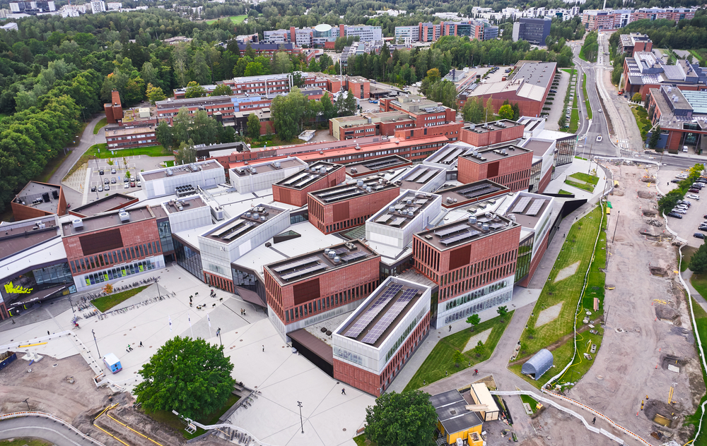 Aerial view of the brand new Aalto university campus, in Espoo, Finland.