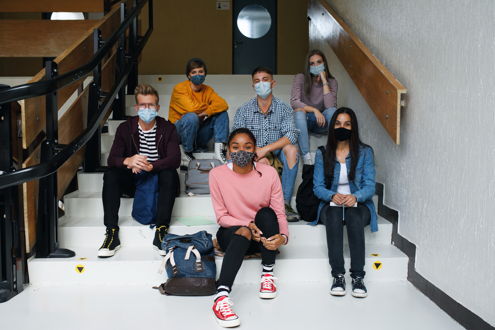 Students with masks at university