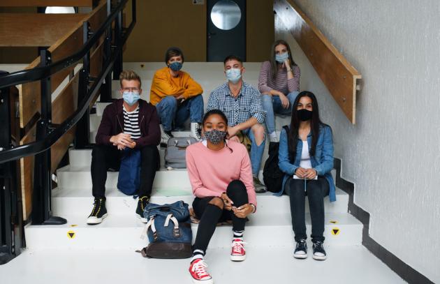 Students with masks at university